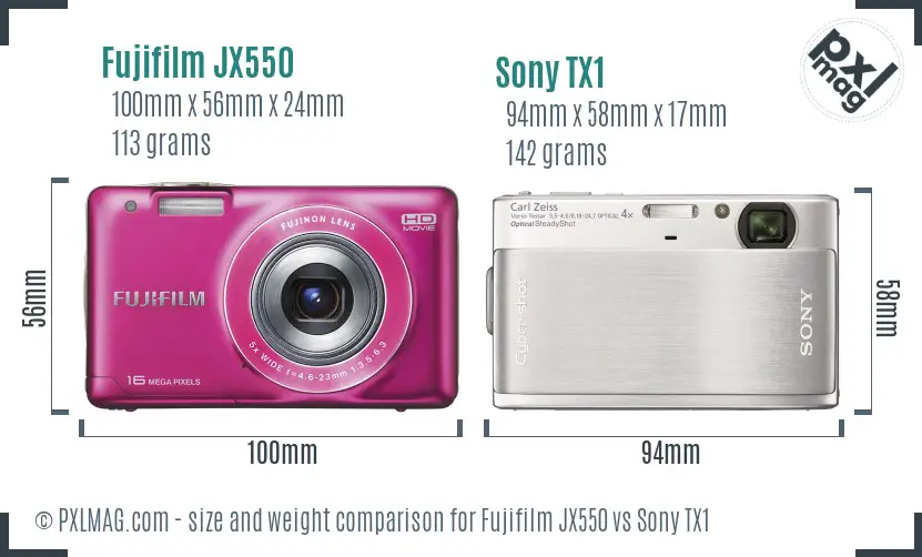 Fujifilm JX550 vs Sony TX1 size comparison