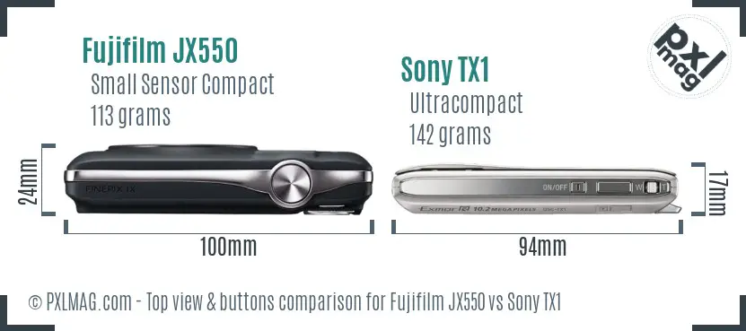 Fujifilm JX550 vs Sony TX1 top view buttons comparison