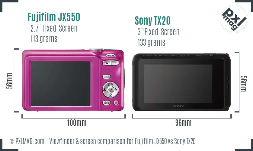 Fujifilm JX550 vs Sony TX20 Screen and Viewfinder comparison