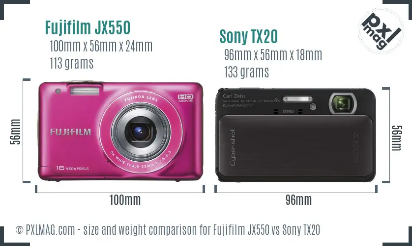 Fujifilm JX550 vs Sony TX20 size comparison