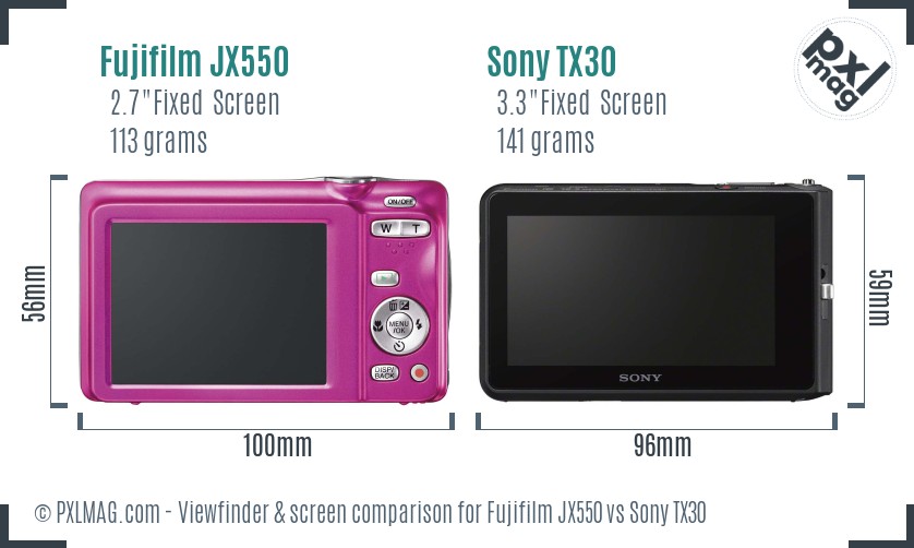 Fujifilm JX550 vs Sony TX30 Screen and Viewfinder comparison