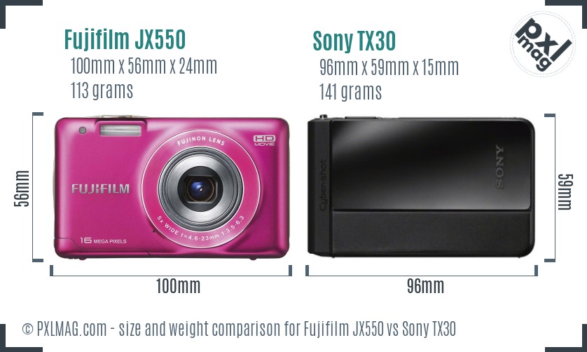 Fujifilm JX550 vs Sony TX30 size comparison