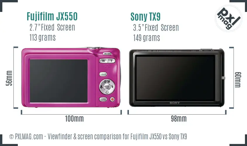 Fujifilm JX550 vs Sony TX9 Screen and Viewfinder comparison