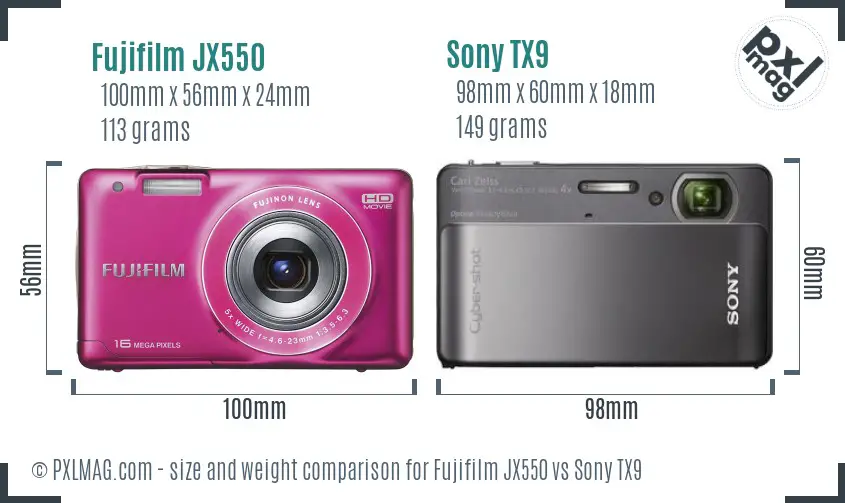 Fujifilm JX550 vs Sony TX9 size comparison