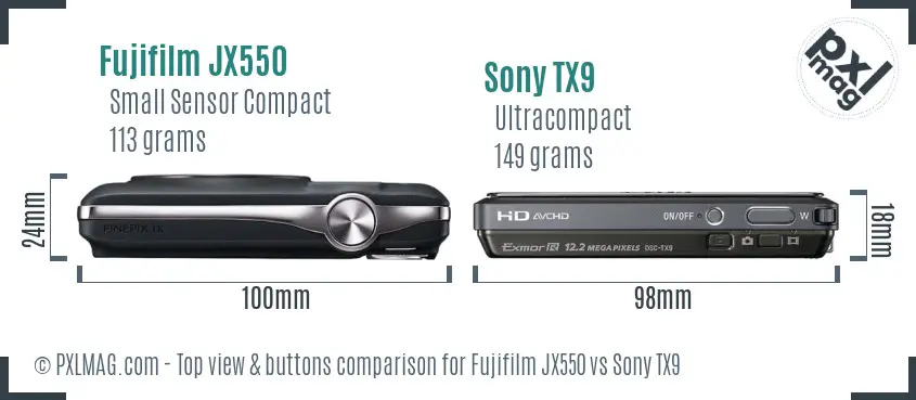 Fujifilm JX550 vs Sony TX9 top view buttons comparison