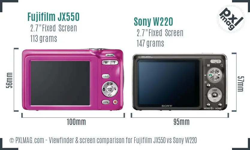 Fujifilm JX550 vs Sony W220 Screen and Viewfinder comparison