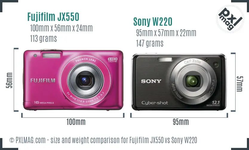 Fujifilm JX550 vs Sony W220 size comparison