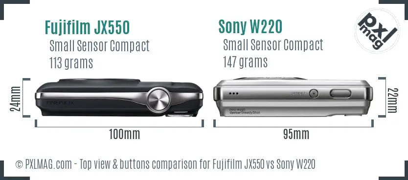 Fujifilm JX550 vs Sony W220 top view buttons comparison