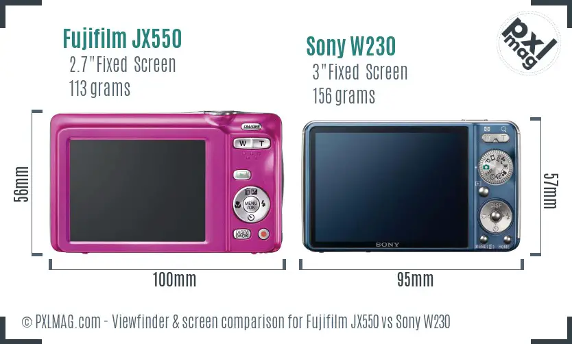 Fujifilm JX550 vs Sony W230 Screen and Viewfinder comparison