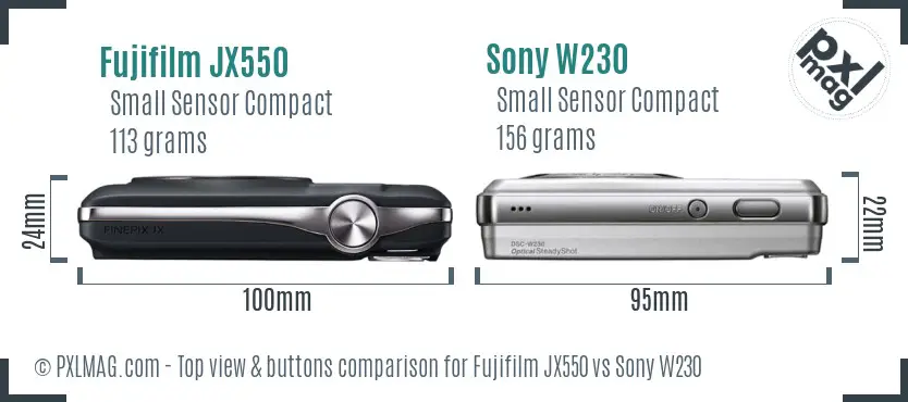 Fujifilm JX550 vs Sony W230 top view buttons comparison
