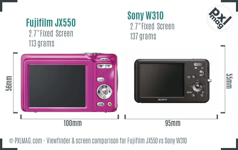 Fujifilm JX550 vs Sony W310 Screen and Viewfinder comparison