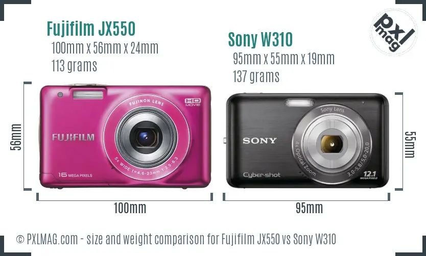 Fujifilm JX550 vs Sony W310 size comparison