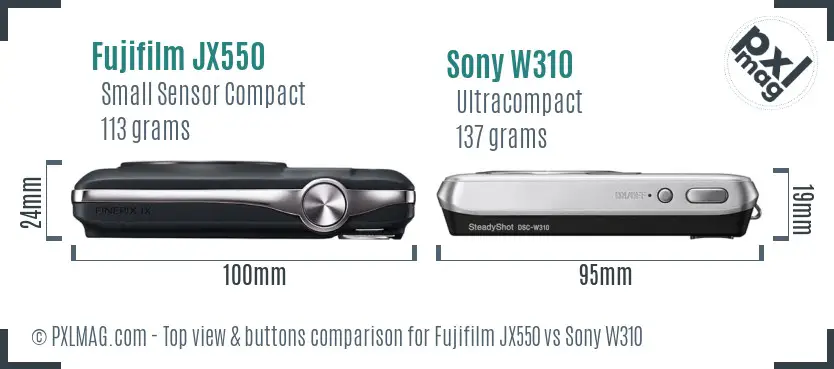 Fujifilm JX550 vs Sony W310 top view buttons comparison