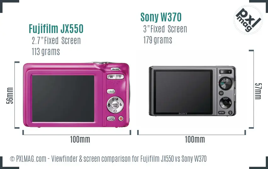 Fujifilm JX550 vs Sony W370 Screen and Viewfinder comparison
