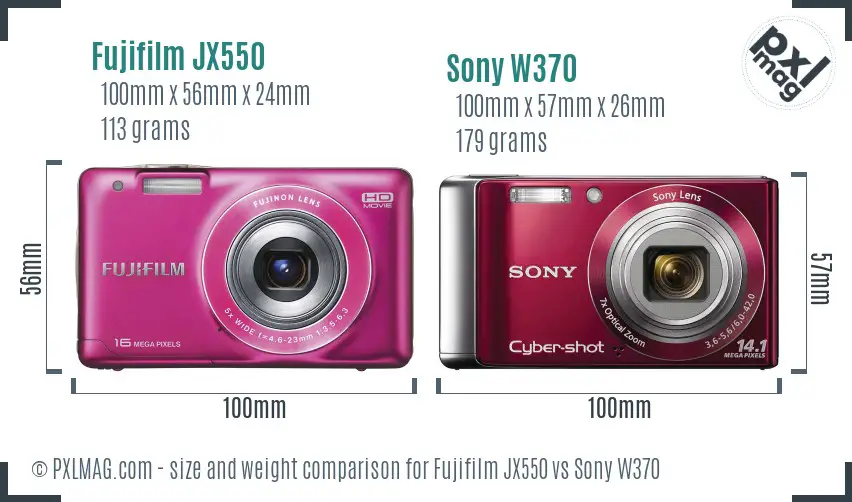 Fujifilm JX550 vs Sony W370 size comparison Fujifilm JX550 vs Sony W370 size comparison