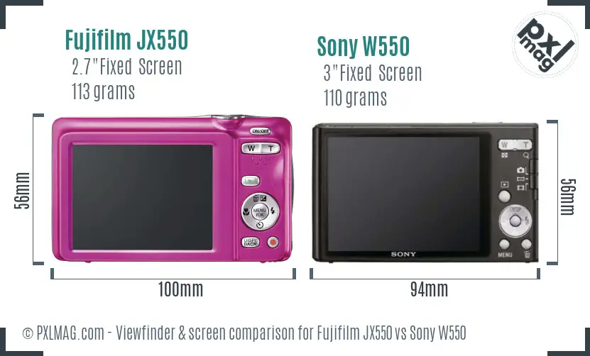 Fujifilm JX550 vs Sony W550 Screen and Viewfinder comparison