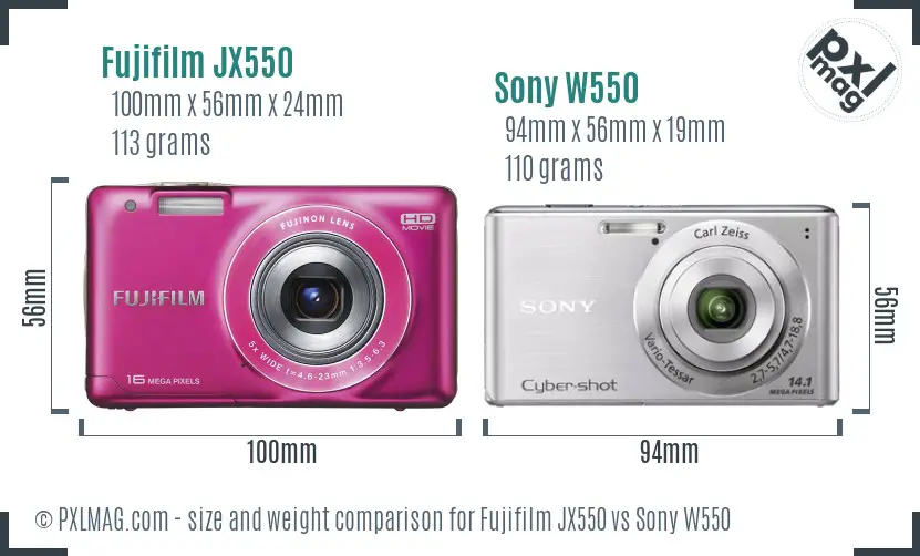 Fujifilm JX550 vs Sony W550 size comparison