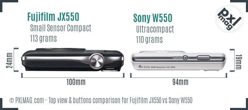 Fujifilm JX550 vs Sony W550 top view buttons comparison