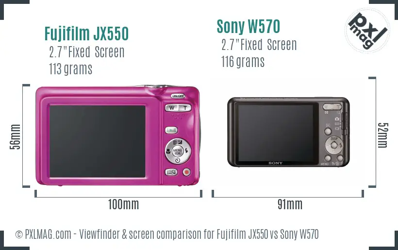 Fujifilm JX550 vs Sony W570 Screen and Viewfinder comparison