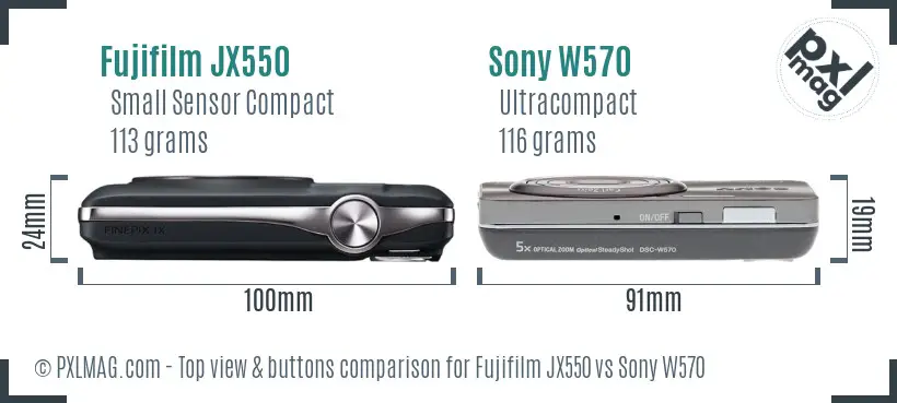 Fujifilm JX550 vs Sony W570 top view buttons comparison