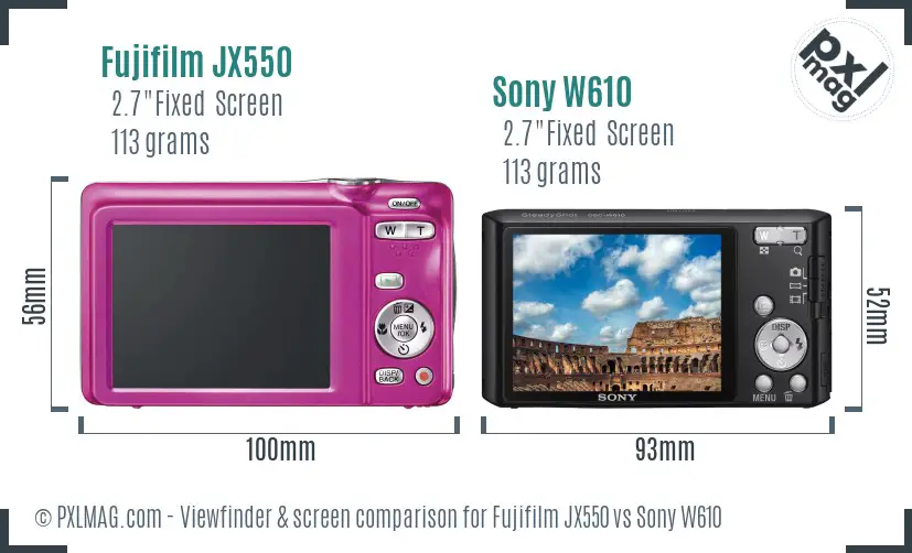 Fujifilm JX550 vs Sony W610 Screen and Viewfinder comparison