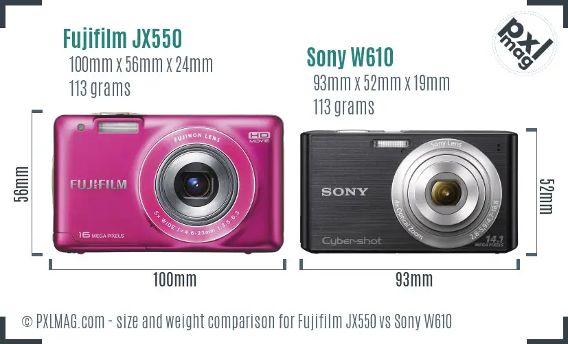 Fujifilm JX550 vs Sony W610 size comparison