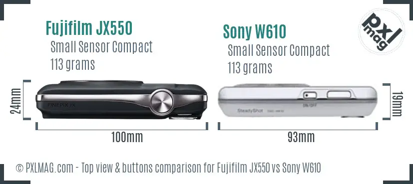 Fujifilm JX550 vs Sony W610 top view buttons comparison