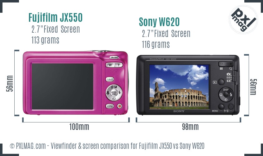 Fujifilm JX550 vs Sony W620 Screen and Viewfinder comparison