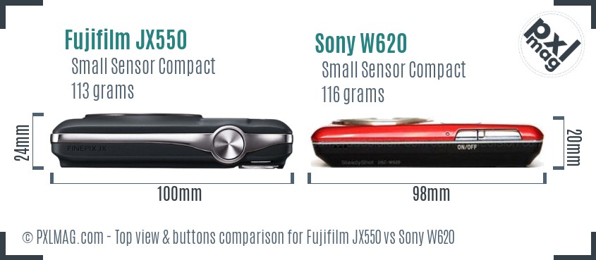 Fujifilm JX550 vs Sony W620 top view buttons comparison