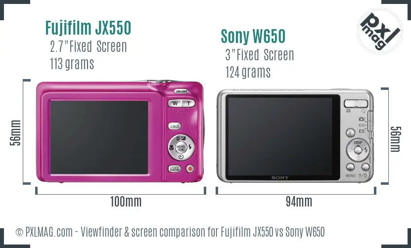 Fujifilm JX550 vs Sony W650 Screen and Viewfinder comparison