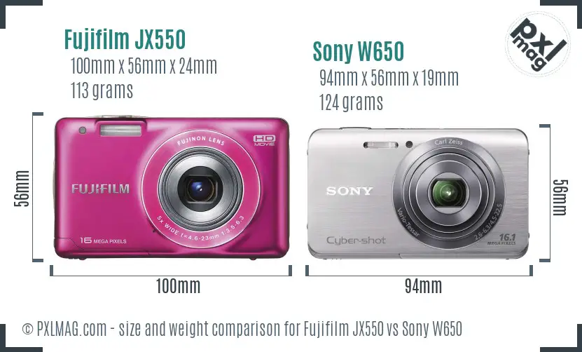 Fujifilm JX550 vs Sony W650 size comparison