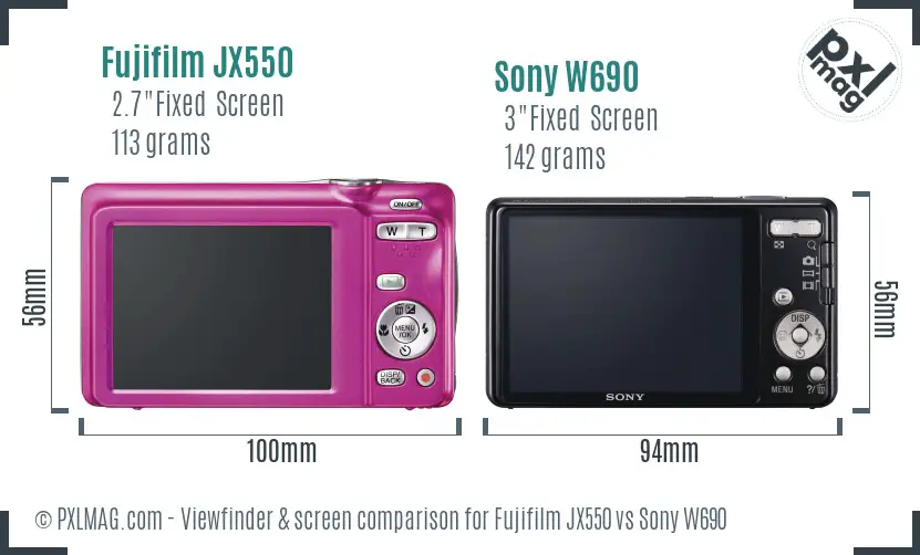 Fujifilm JX550 vs Sony W690 Screen and Viewfinder comparison
