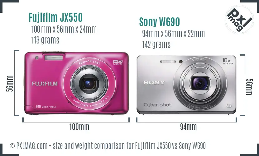 Fujifilm JX550 vs Sony W690 size comparison