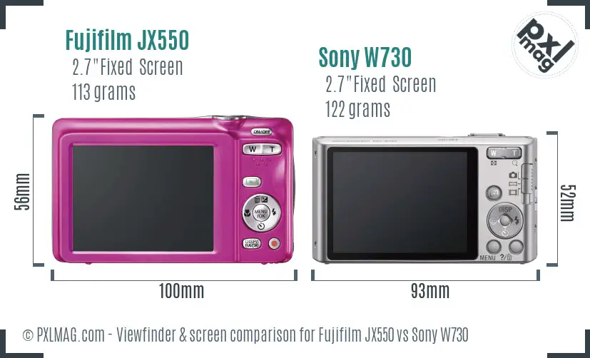 Fujifilm JX550 vs Sony W730 Screen and Viewfinder comparison