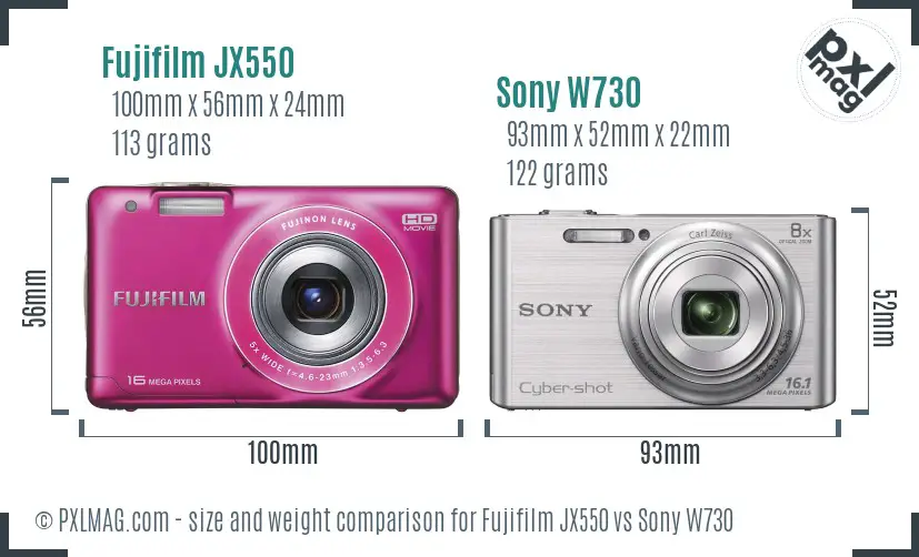Fujifilm JX550 vs Sony W730 size comparison