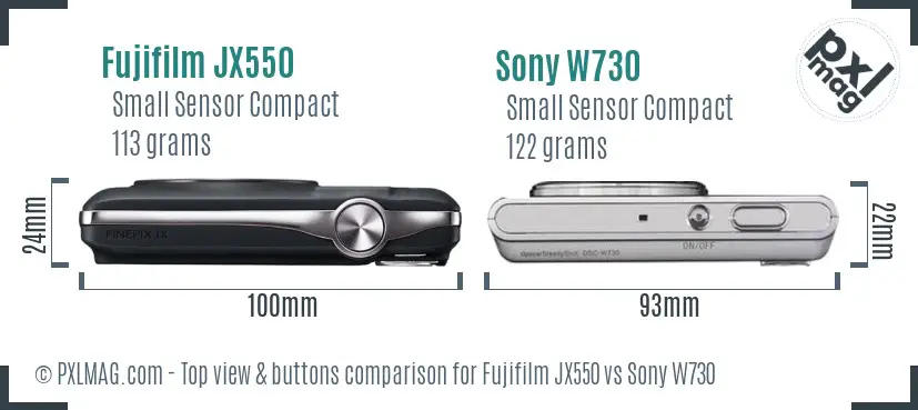 Fujifilm JX550 vs Sony W730 top view buttons comparison