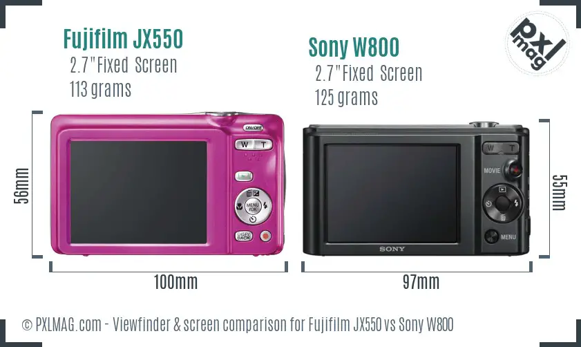 Fujifilm JX550 vs Sony W800 Screen and Viewfinder comparison