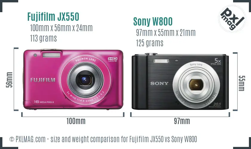 Fujifilm JX550 vs Sony W800 size comparison
