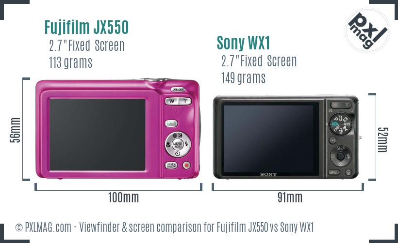 Fujifilm JX550 vs Sony WX1 Screen and Viewfinder comparison