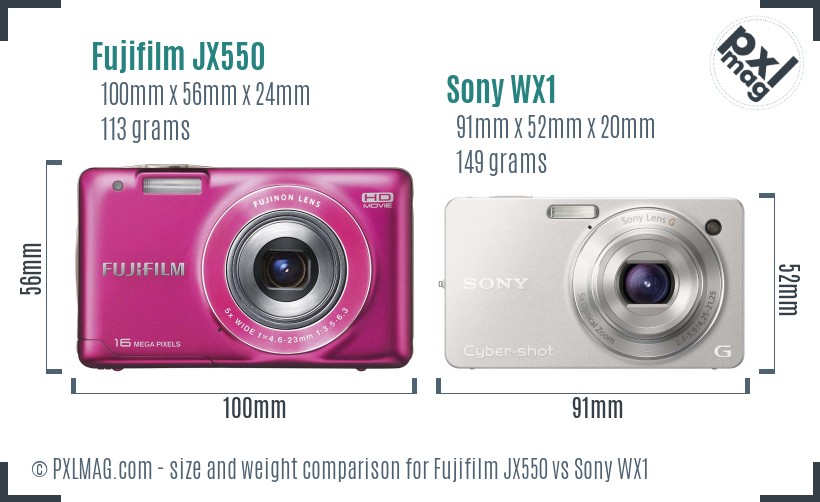 Fujifilm JX550 vs Sony WX1 size comparison