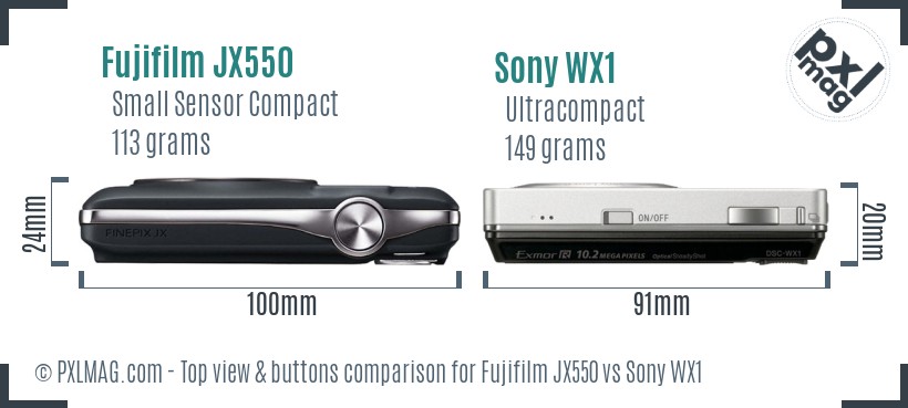 Fujifilm JX550 vs Sony WX1 top view buttons comparison