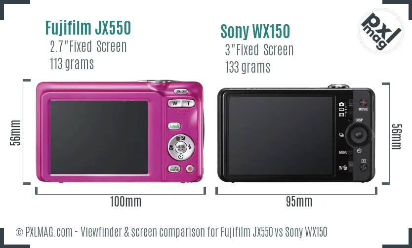 Fujifilm JX550 vs Sony WX150 Screen and Viewfinder comparison