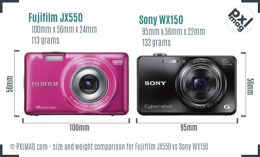 Fujifilm JX550 vs Sony WX150 size comparison