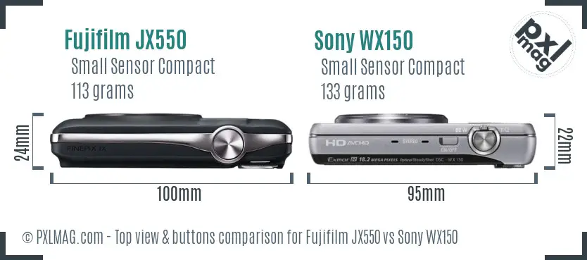 Fujifilm JX550 vs Sony WX150 top view buttons comparison