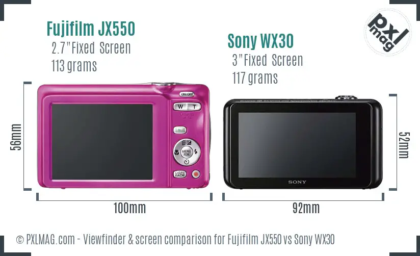 Fujifilm JX550 vs Sony WX30 Screen and Viewfinder comparison
