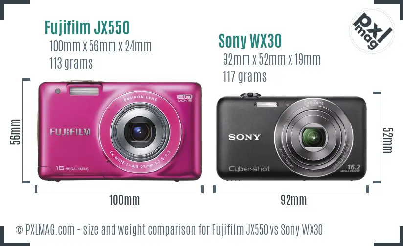 Fujifilm JX550 vs Sony WX30 size comparison