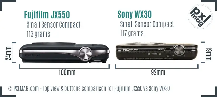 Fujifilm JX550 vs Sony WX30 top view buttons comparison