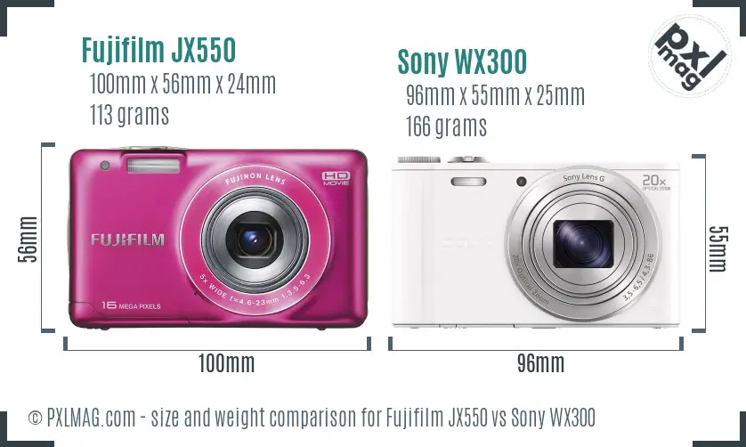 Fujifilm JX550 vs Sony WX300 size comparison