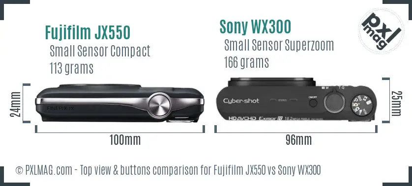 Fujifilm JX550 vs Sony WX300 top view buttons comparison