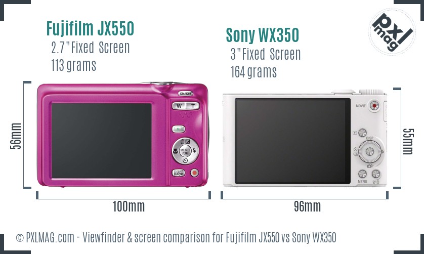 Fujifilm JX550 vs Sony WX350 Screen and Viewfinder comparison